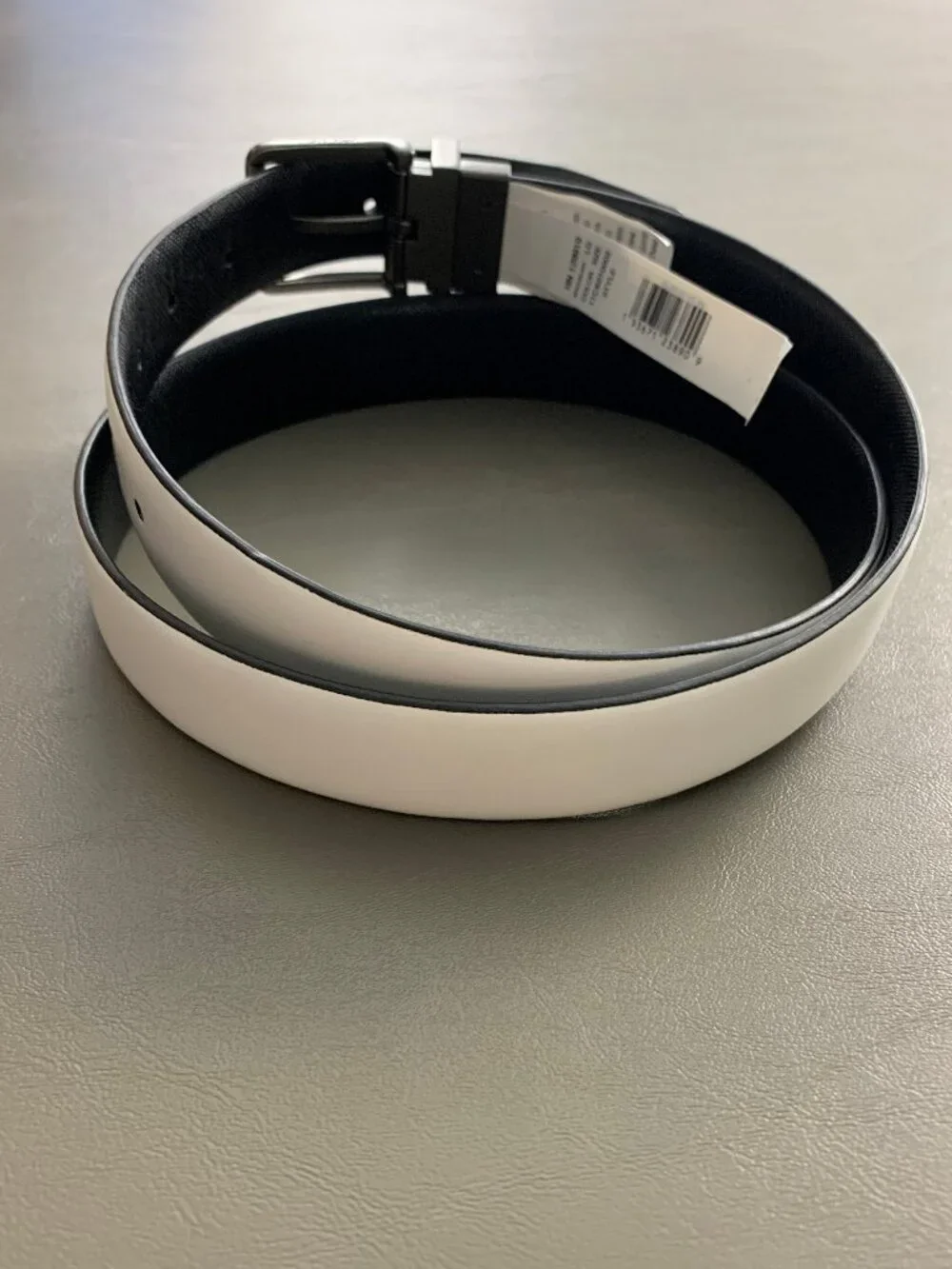 Calvin Klein Men's Reversible Textured Dress Belt, White to Black, Large 38-40